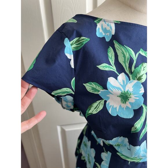 TALBOTS Stunning Floral Poplin 2 Piece Bateau Blouse Midi Skirt Set Large/14 - Picture 3 of 16